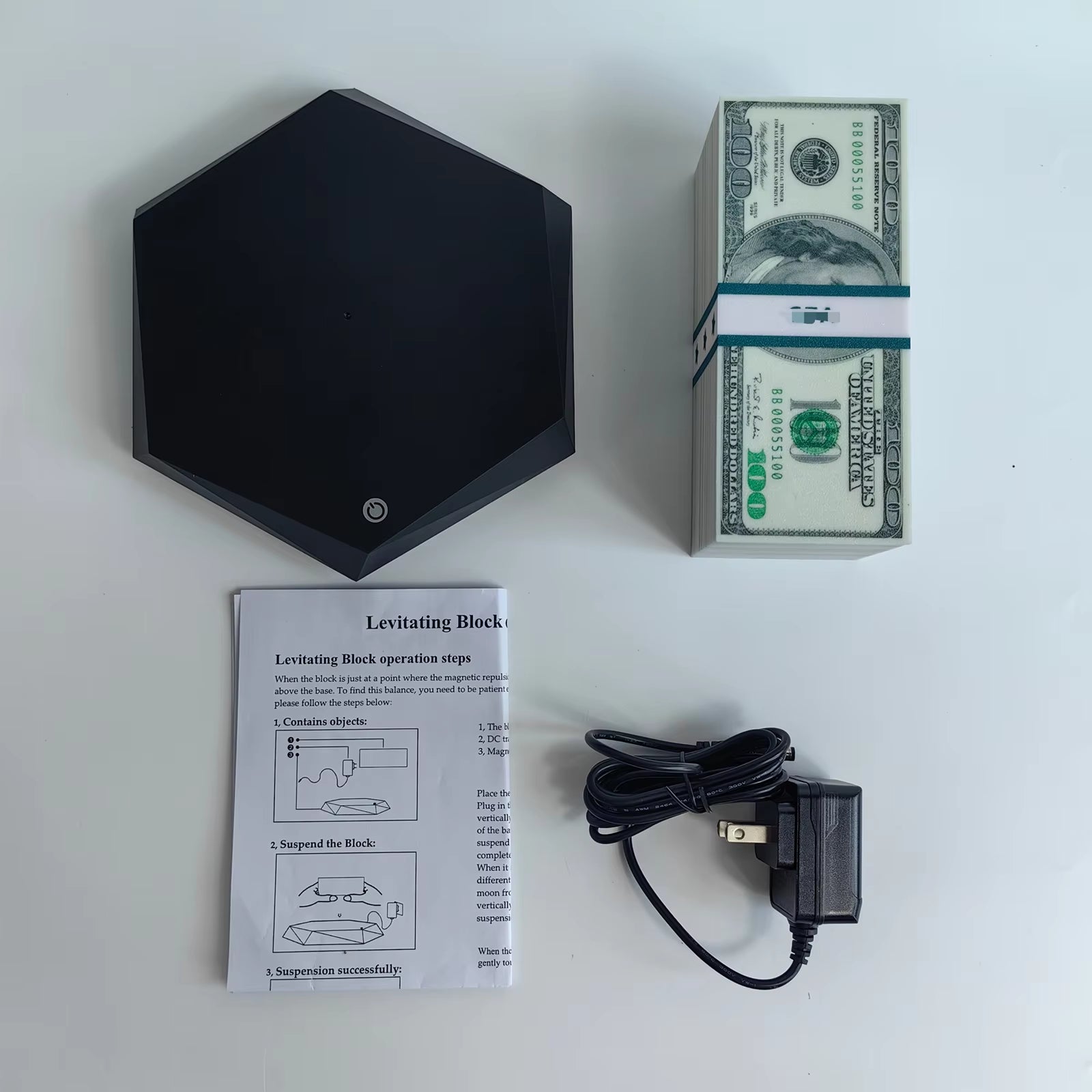 3D Magnetic Levitating Moon Modern Touch Money Lamp Dollar Bill LED Night Light Rotating Base Bedroom Office Desk Decor Plug-In
